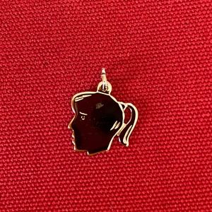 Girl Silhouette Profile Small Flat Silver Charm